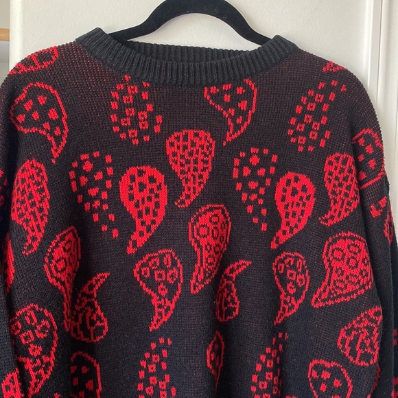 Stitch By Stitch - Black & Red Knit Oversized Funky Pattern Sweater/Pullover - Picture 2 of 6